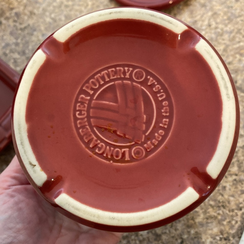 Longaberger Pottery Paprika Red Woven Traditions Small Loaf Pan, Pint Crock, Lid - Picture 9 of 14